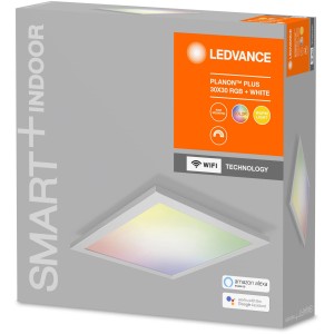 Verpackung der Ledvance Smart+ WiFi Deckenleuchte Planon Plus 30x30 mit RGBW Farbwechsel.