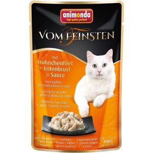 Vom Feinsten Katzen-Nassfutter Huhn & Ente in Sauce, 50g Portionsbeutel.