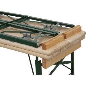 Fun Star Bierzeltgarnitur, beige, 3-teilig mit Rückenlehne, Gestell grün, Tischplatte Kiefernholz natur.