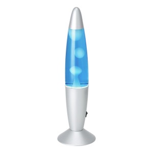Eglo LED-Lavatischleuchte in Silber mit blauer Flüssigkeit und weißem Wachs. Dekoratives LED-Licht.