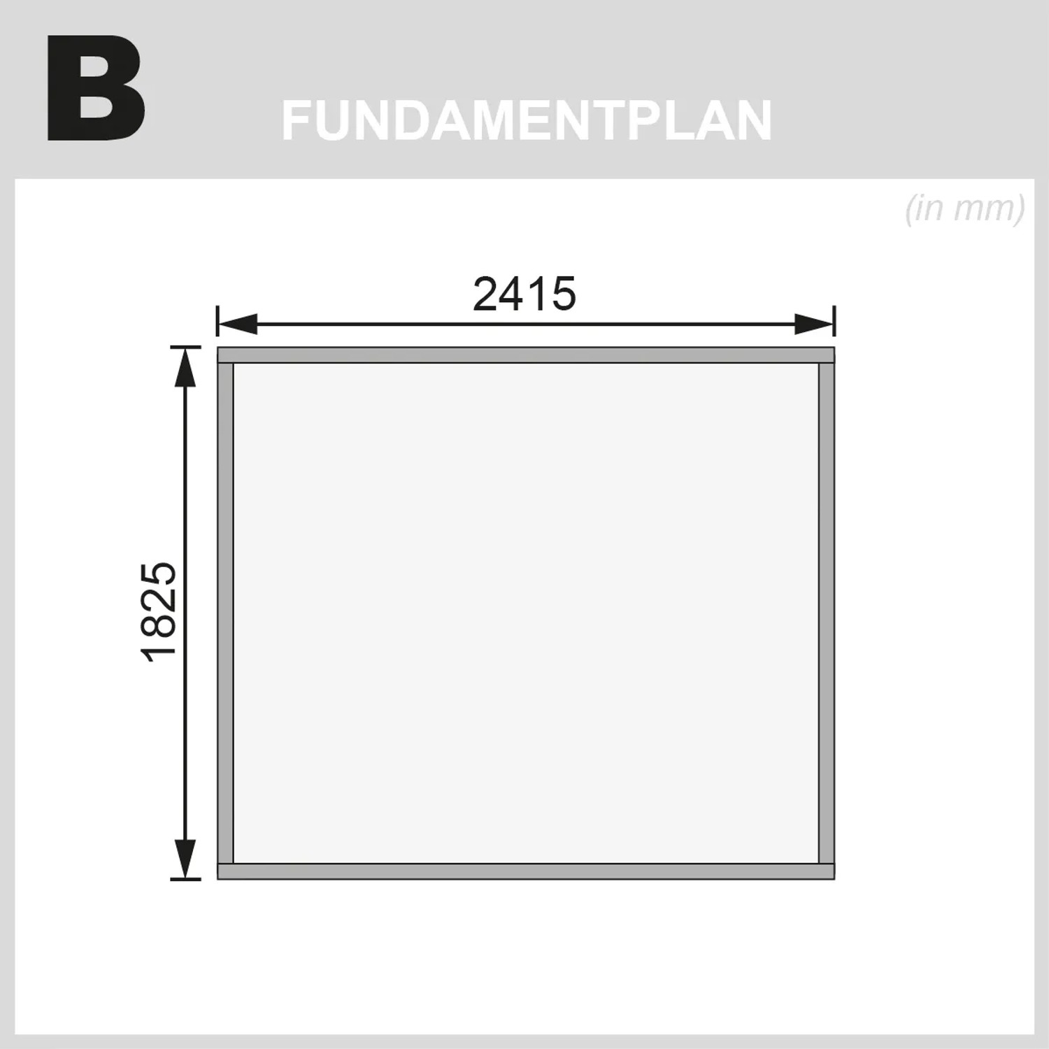 Fundamentplan Karibu Holz-Gartenhaus Sitten, Maße 2415 x 1825 mm.