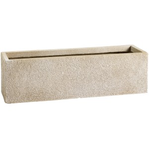 Rechteckiger, beiger Pflanzkasten Calais (29x79x29,5 cm) aus Fibreclay für den Außenbereich.