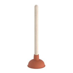 Roter Kirchhoff Ausgussreiniger (Pömpel) mit Holzgriff, Ø 115 mm.