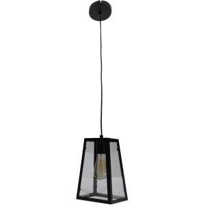 Schwarze Näve Pendelleuchte Sherlock mit klarem Glasschirm und E27 Fassung.