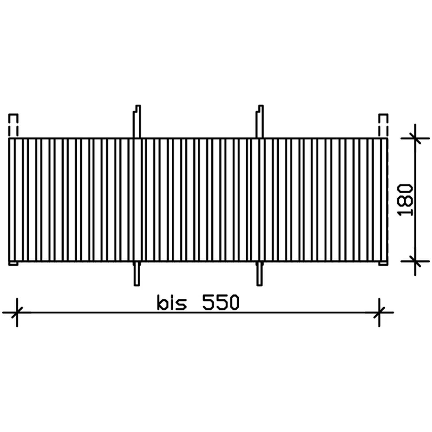 Technische Zeichnung: Skan Holz Rückwand Deckelschalung 550x180 cm, Fichte, weiß lasiert.