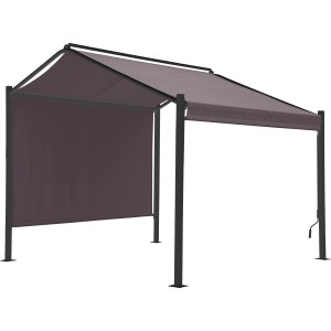 Anthrazitfarbener Stahl-Pavillon Bacliff 3x3m mit Seitenvorhang für Garten und Terrasse.