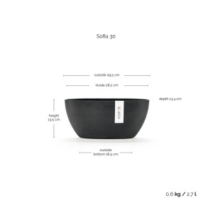 Ecopots Pflanztopf Sofia+WasBeh Dunkelgrau 30 cm