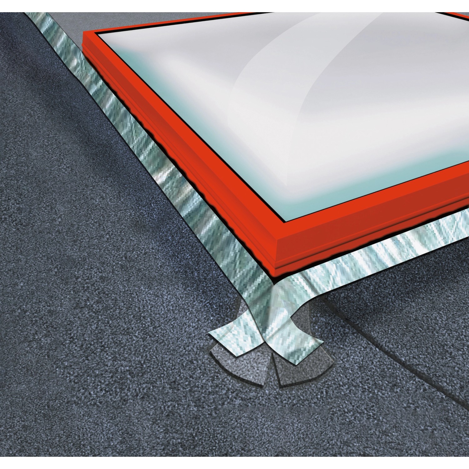 MEM Bitumen-Band Alu, 10cm, zur Bauabdichtung eines Fensters auf einem Dach.