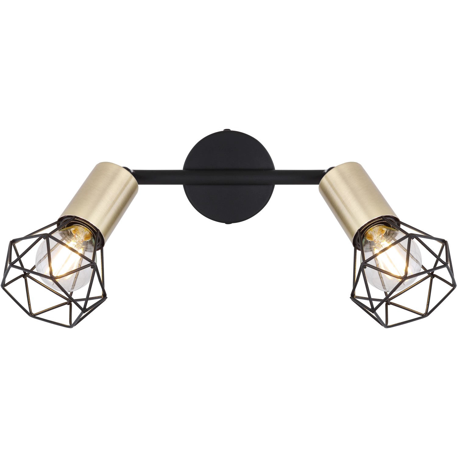 Globo Spots 2er Xara I Altmessing: Wandspot mit zwei Leuchten, schwarz und messingfarben.