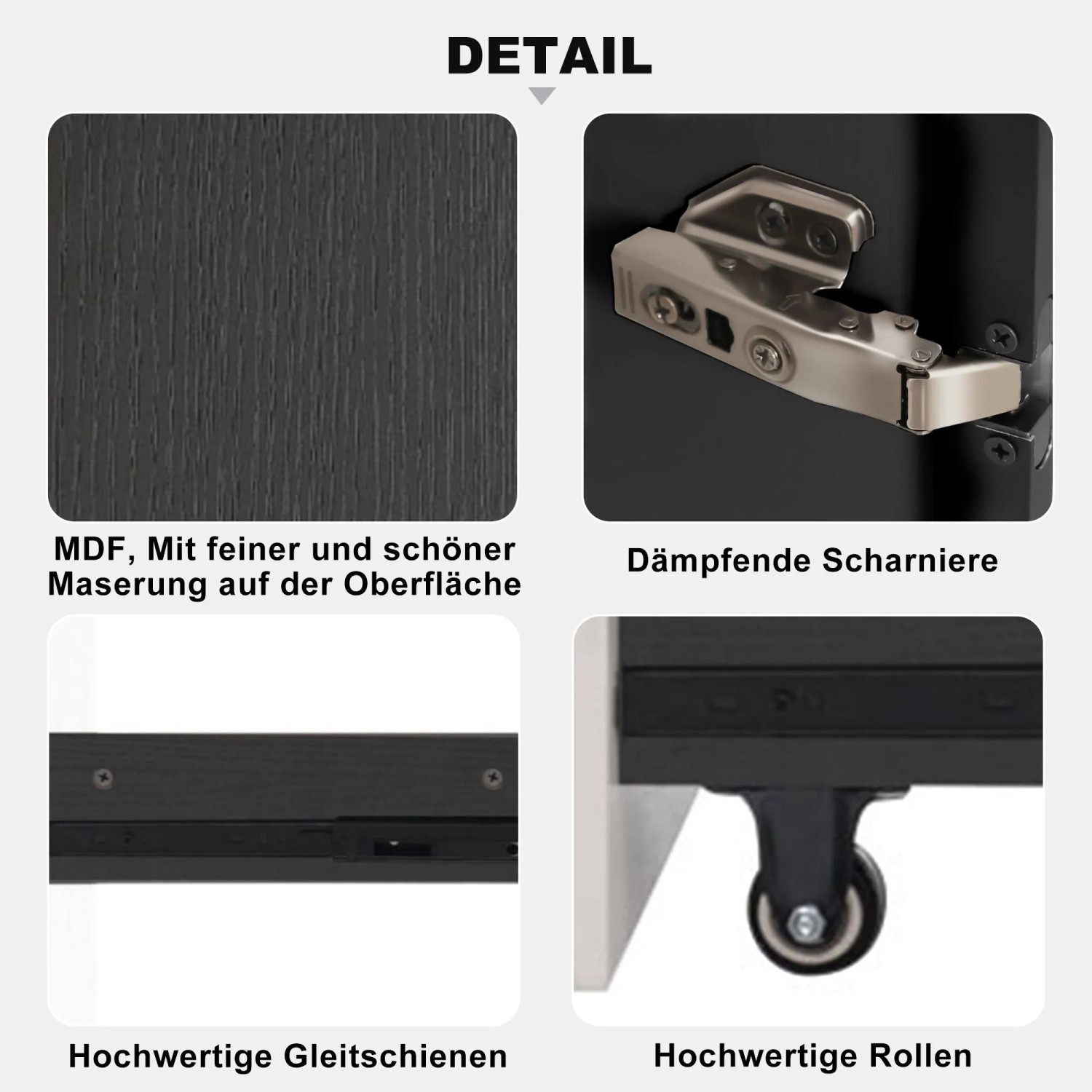 okwish Vitrine mit LED Glastür Rollschrank Esszimmer 110x35x160cm Weiß Schwarz_8