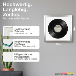 K-Möbel Schallplattenrahmen Platin 40x40cm 2er Set mit Passepartout für Vinyl.