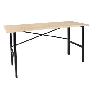 rikta Werkbank 159 cm mit Holzplatte und schwarzem Stahlgestell.