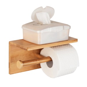 WENKO Toilettenpapierhalter Duo Bambusa aus Bambus mit Ablage für Feuchttücher und Platz für 2 Rollen.