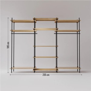 Ar Shelving Deco Set Garderobe XL, 185x235x35 cm, mit Holzregalen und schwarzem Metallgestell.