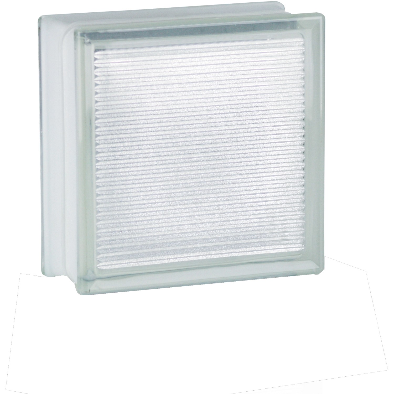 Weißer Glasstein Xenon, 19x19x8 cm, einseitig satiniert, für Innen- und Außenbereich.