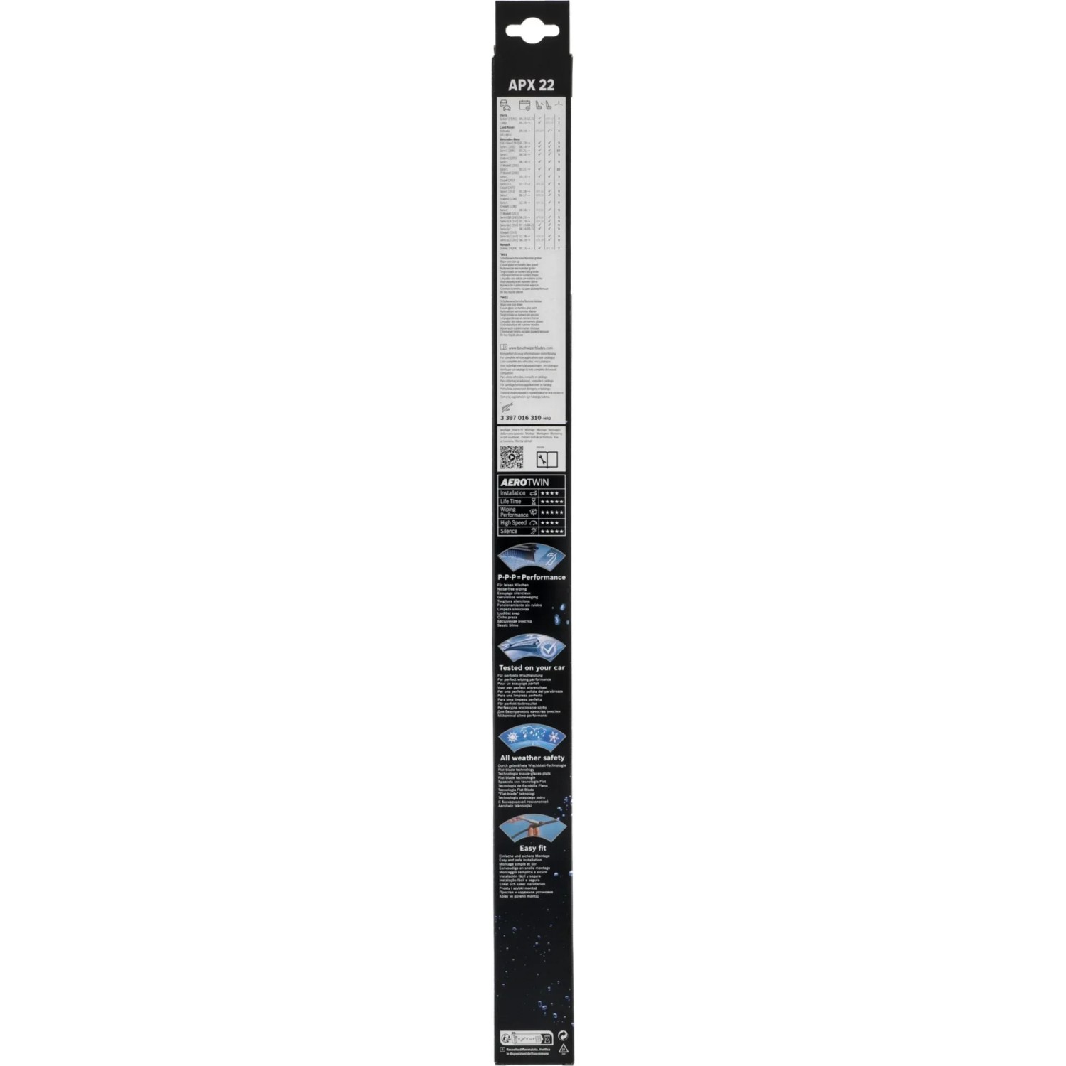 Bosch Aerotwin APX22 Wischblatt, 55cm, für klare Sicht und Sicherheit beim Autofahren.