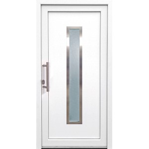 Weiße Kunststoff-Haustür mit Glaseinsatz, 100x200 cm, Anschlag links.