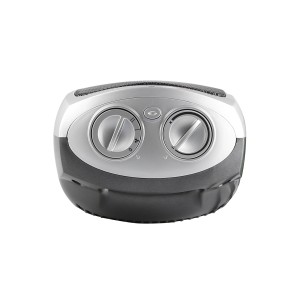 Silberner Keramik-Heizlüfter Tonder mit Oszillation und zwei Drehreglern.