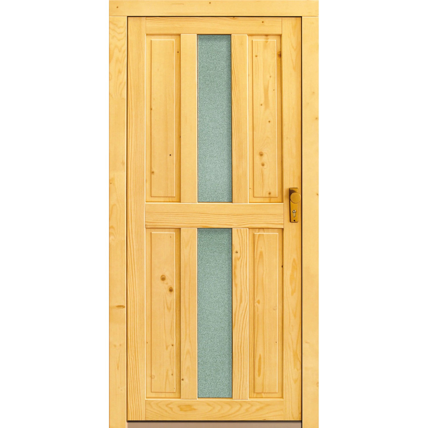 Holz-Nebeneingangstür Rügen, Fichte Natur, mit Glaseinsatz und rechtem Anschlag.