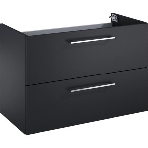 Maximus Waschbeckenunterschrank CHEESE, 79,6 cm, schwarz mit zwei Schubladen und silbernen Griffen.