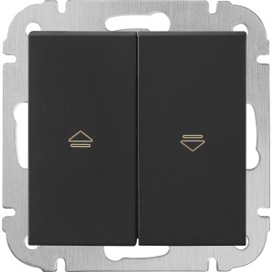 Schalter Finnja, Schwarz Matt, Doppelschalter mit silberfarbenem Rahmen.