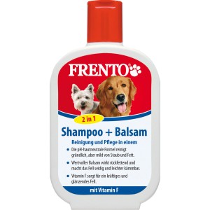Flasche Frento 2in1 Shampoo und Balsam für Hunde, 200ml. Für glänzendes Fell.