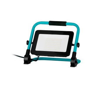 Eglo LED-Baustrahler Avelar, schwarz-türkis, mit klappbarem Gestell und Neopren-Kabel.