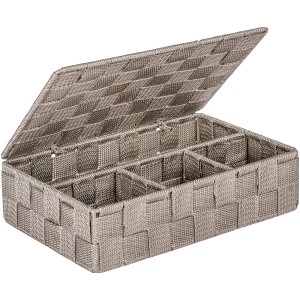 Wenko Badorganizer Adria, kleine Aufbewahrungsbox in Taupe mit Deckel und Fächern.