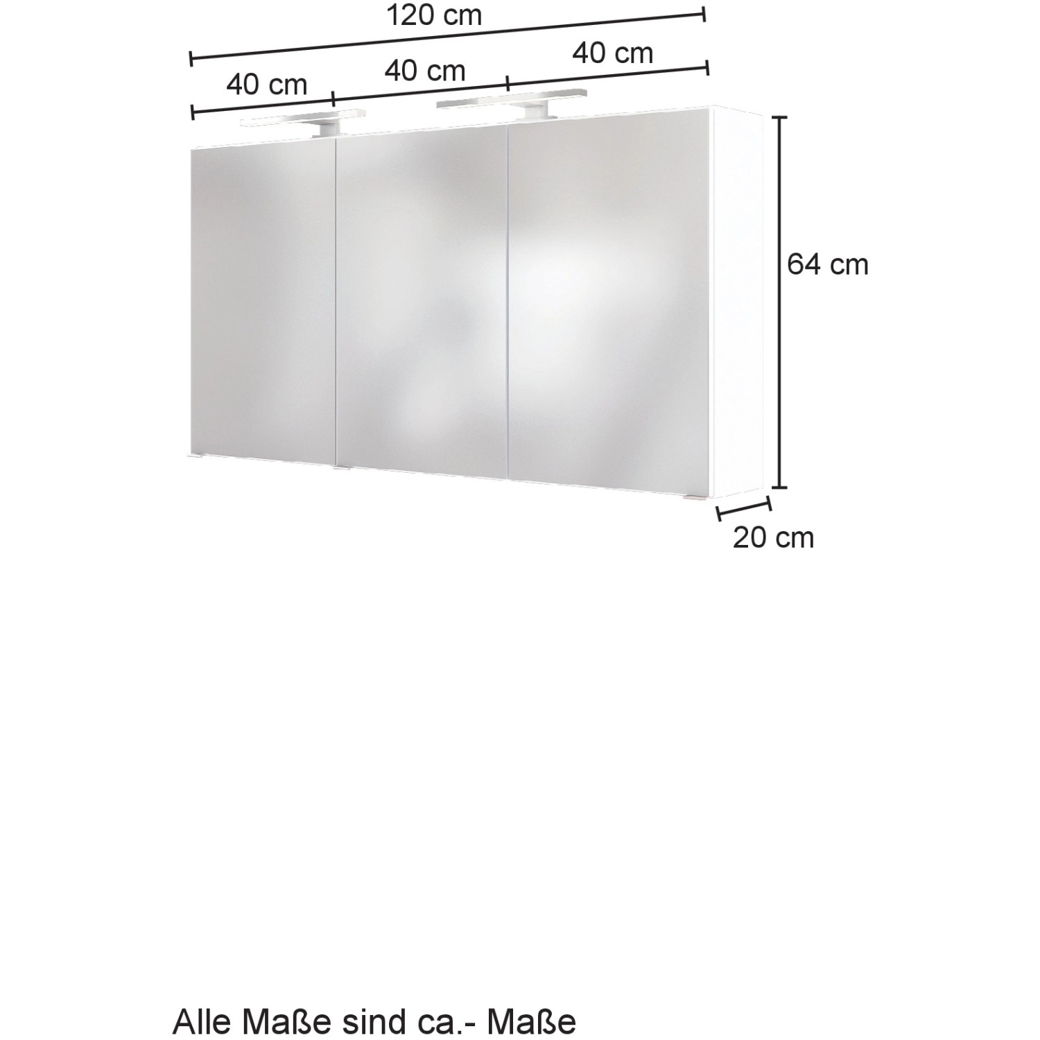 Held Möbel Bari Spiegelschrank 120 cm in Wotaneiche mit drei Spiegeltüren und LED-Leuchten.