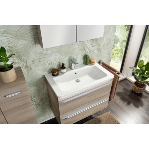 Fackelmann Marmor-Waschbecken Luxor, 80 cm, mittige Ausrichtung, im Badezimmer mit Unterschrank.