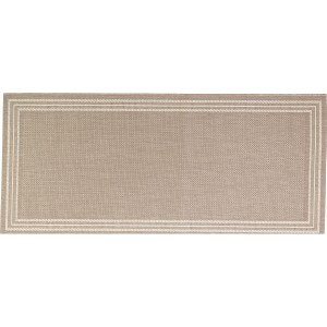 Teppich Tiana Taupe, 140x200 cm, Kurzflor, mit heller Bordüre. Geeignet für Innen- und Außenbereiche.