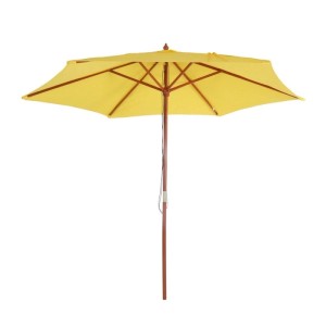 Gelber MCW Sonnenschirm Lissabon, Ø 3m, mit Holzgestell und Seilzug.