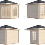 Palmako Holz-Pavillon Melanie aus hellem Fichtenholz mit dunklem Dach, verglaster Doppeltür und Sprossenfenstern. Inkl. Fußboden.