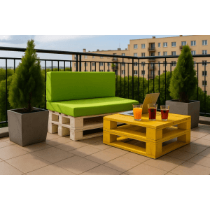 Setgarden Palettenkissen-Set Lemon: Sitz- und Rückenkissen für Palettenmöbel auf Balkon.