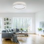 Moderne, dimmbare LED Deckenleuchte Ritus Aluminium, Ø 60 cm im Wohnzimmer.