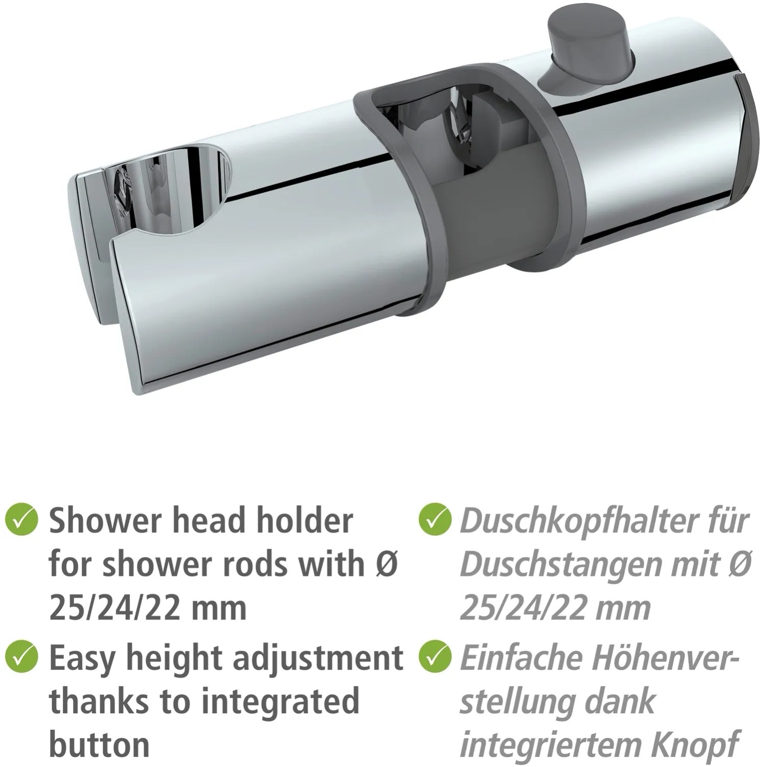Wenko Brausegleiter Libertà Chrom: Duschkopfhalterung für Duschstange, verstellbar.