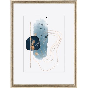 Holz-Bilderrahmen in Silber/Gold (30x40 cm) mit abstraktem, blau-goldenem Motiv.