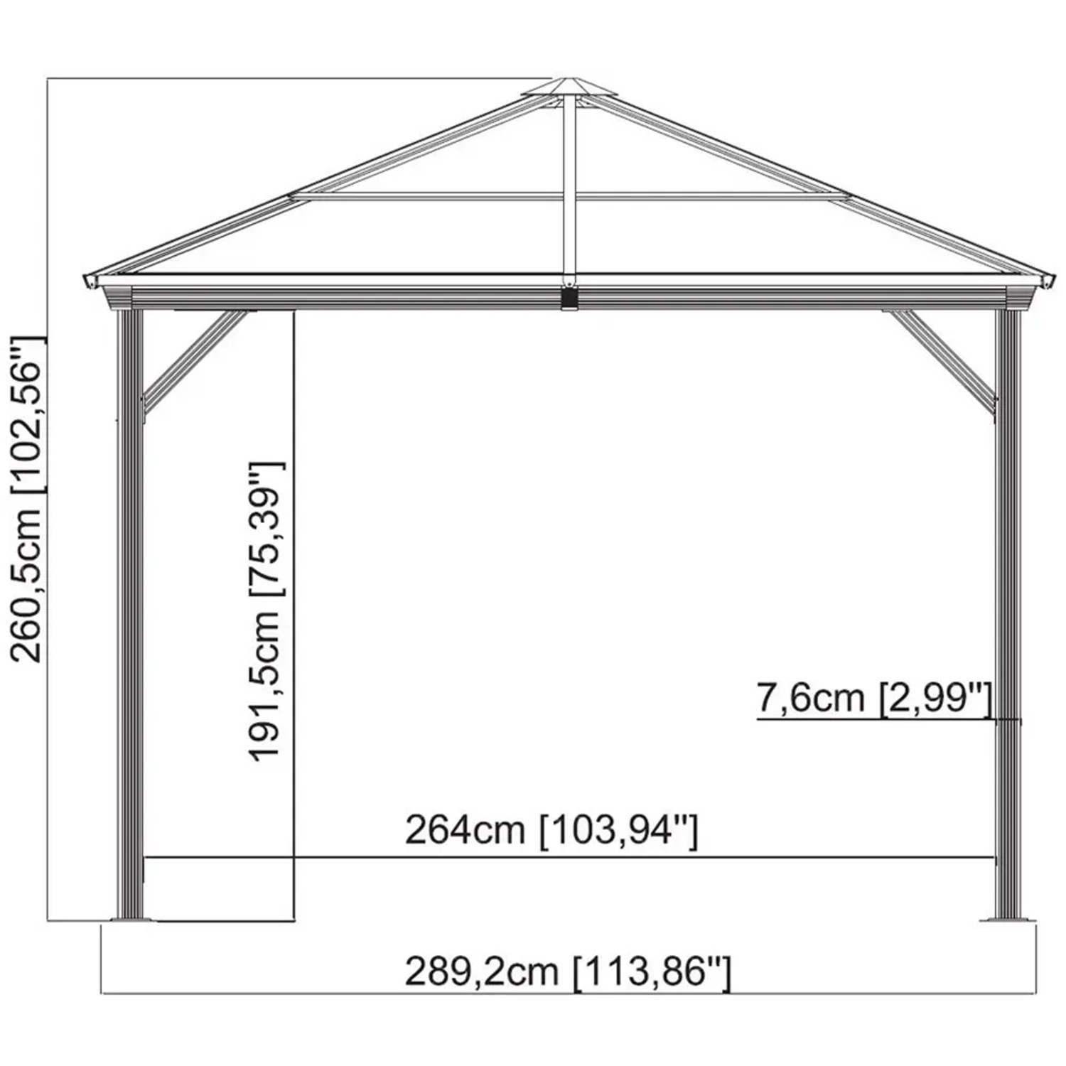 Sojag Pavillon Ventura, anthrazit, mit Maßangaben. Ideal für Garten und Terrasse.