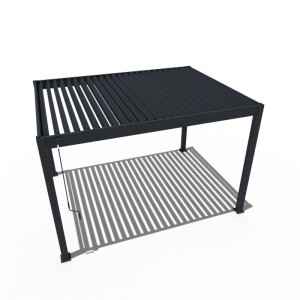 Anthrazitfarbener Weide Classic Pavillon 3x4m mit verstellbarem Aluminium-Lamellendach für Terrassenüberdachung.