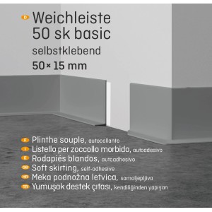 Selbstklebende, graue Weichsockelleiste Buche, 50x15mm, für saubere Wandabschlüsse.