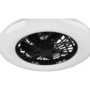 Moderne, mattschwarze LED-Deckenleuchte Stralsund mit integriertem Ventilator.