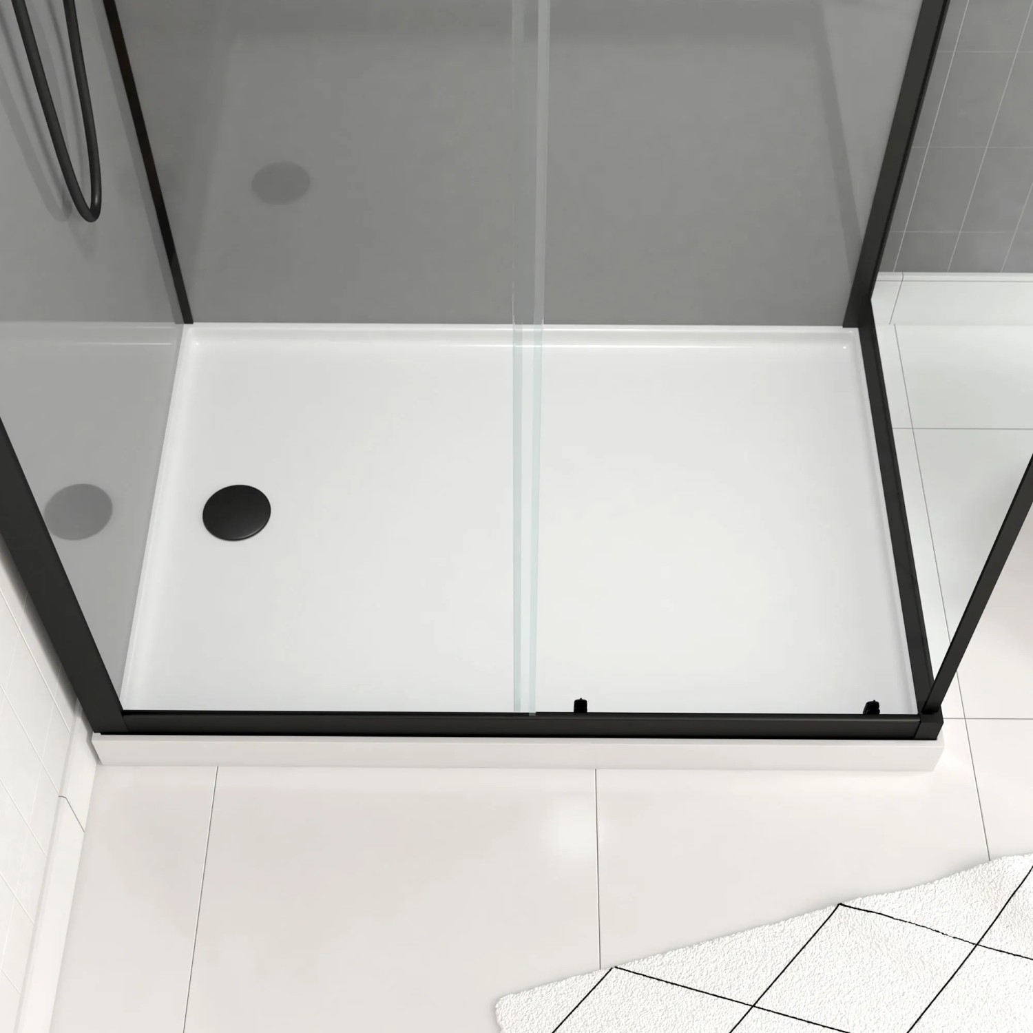 Aurlane Komplettdusche Grey Touch, 110x80x215 cm, mit grauen Glasrückwänden und weißer Duschwanne.