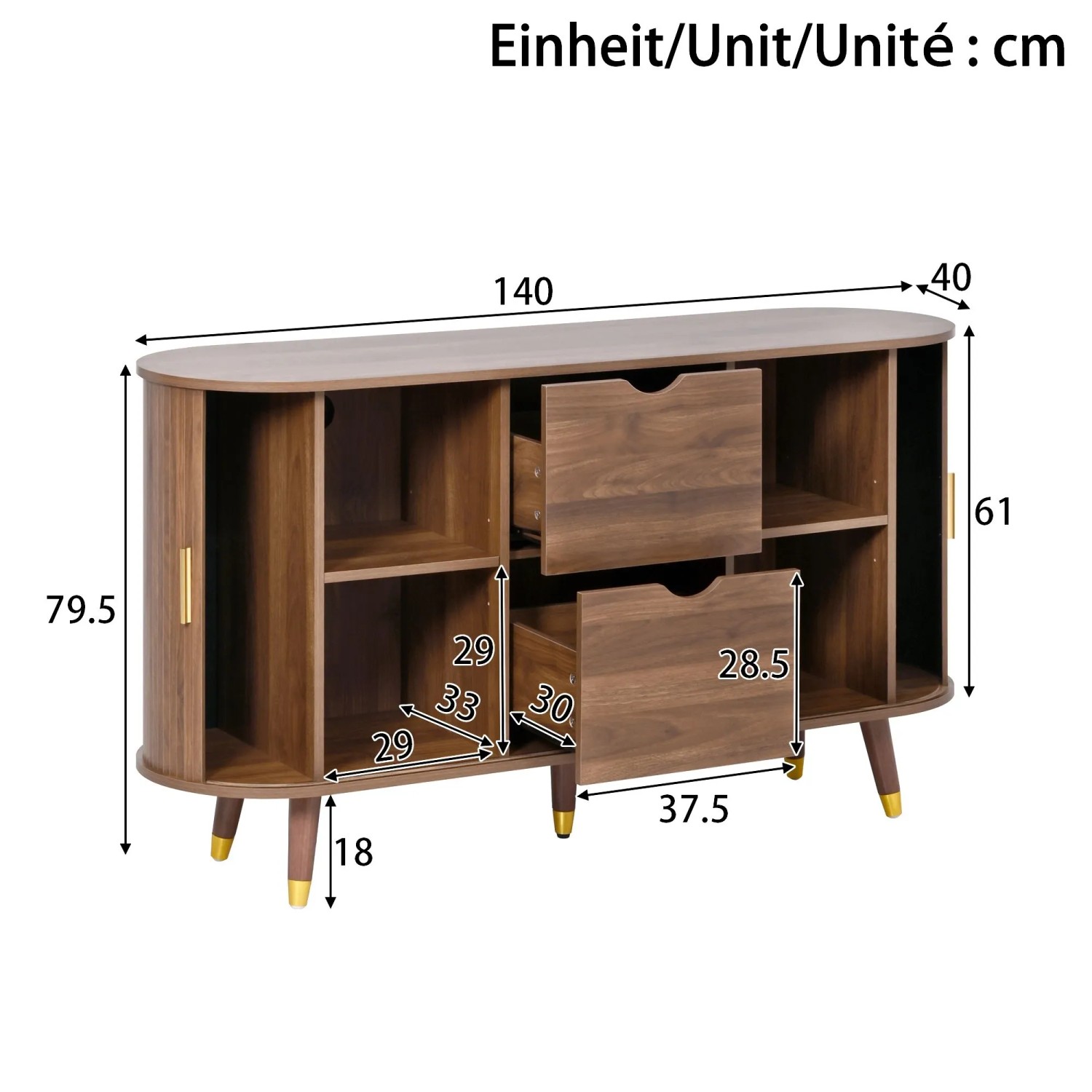 okwish Sideboard mit 2 Schiebetüren 2 Schubladen Wohnzimmer 140x79.5x40cm Braun_5
