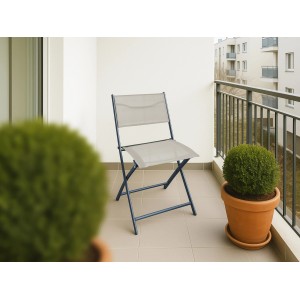 Klappstuhl Toconao in Anthrazit-Beige, Stahl, für Garten oder Balkon.