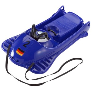 Blauer KHW Schlitten Mountain Racer mit Lenkrad und Zugseil. Ideal für Kinder ab 6 Jahren.