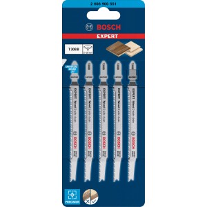 Bosch Expert T308B Stichsägeblätter für Holz, 5er-Pack. Saubere Schnitte in Holz bis 50mm.