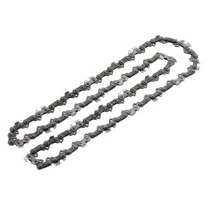Bosch Ersatzkette 20 cm für Kettensägen. Robuste Metallkette mit scharfen Zähnen, auf weißem Grund.
