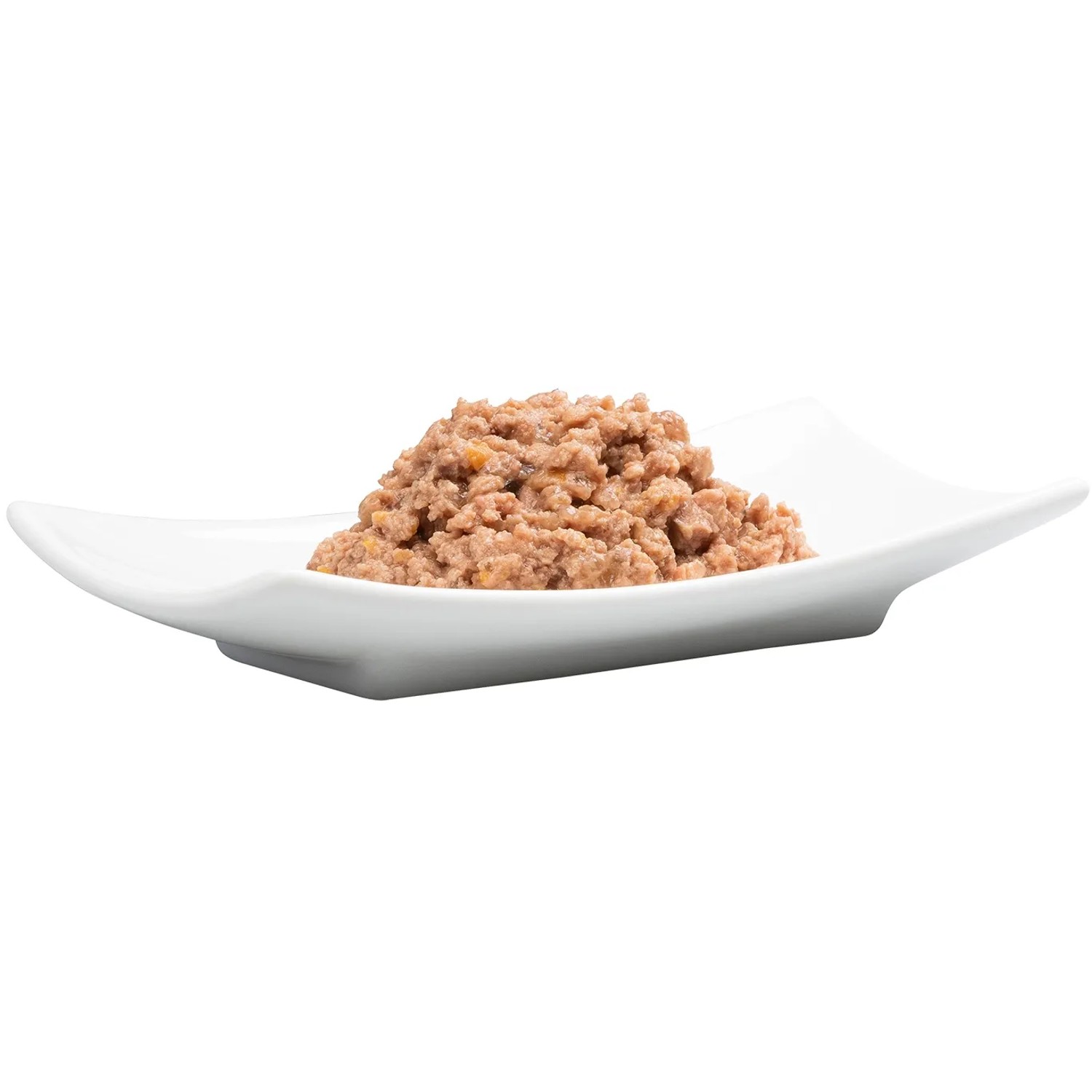 Catz Finefood Katzenfutter Geflügel & Garnele auf weißem Teller.
