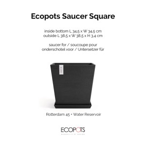 Ecopots Untersetzer Rotterdam eckig, dunkelgrau, 38,5 cm. Ideal für Innen- und Außenbereich.