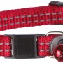 Rotes Jollypaw Katzenhalsband aus Nylon mit Reflektorstreifen, Adresslasche und Glöckchen.